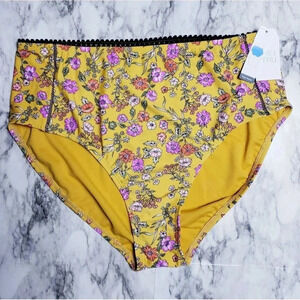 Bikini Bottom Swimwear High Waist Swimsuit Yellow Floral Fully Lined
